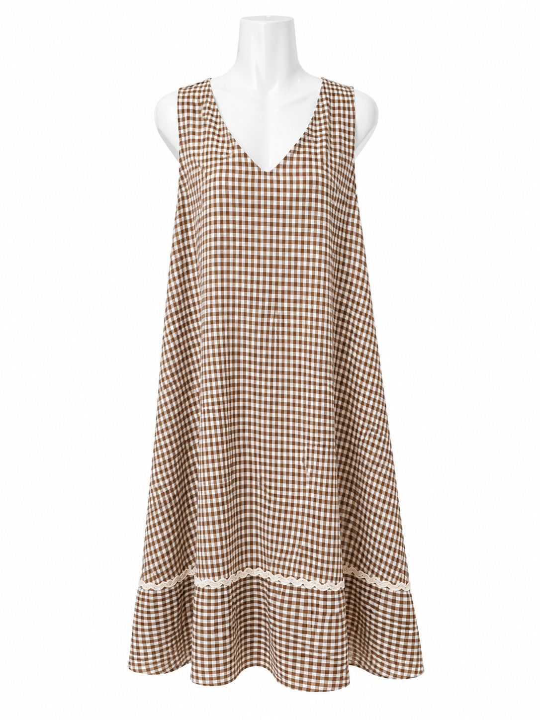 Vestido Largo de Cuadros Vichy Crema