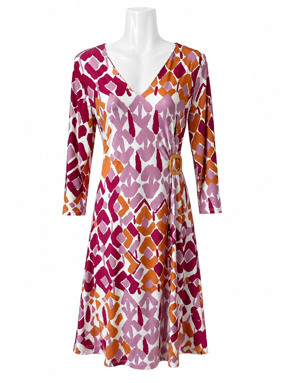 Vestido Evasé Retro con Detalle de Hebilla Rosa