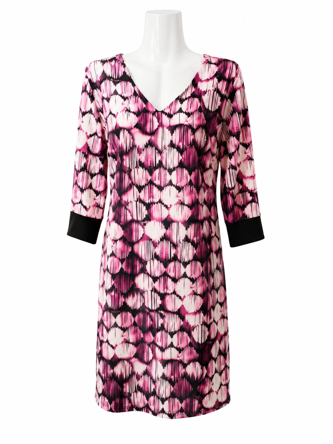 Vestido Midi Geométrico Rosa y Negro