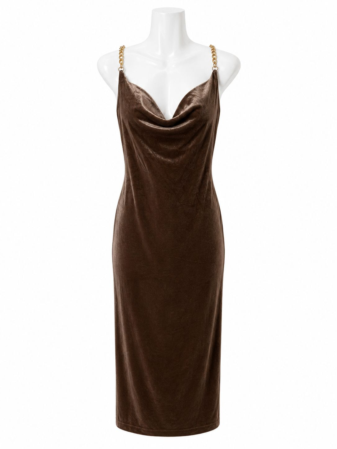 Vestido Midi de Fiesta con Escote Drapeado Marrón