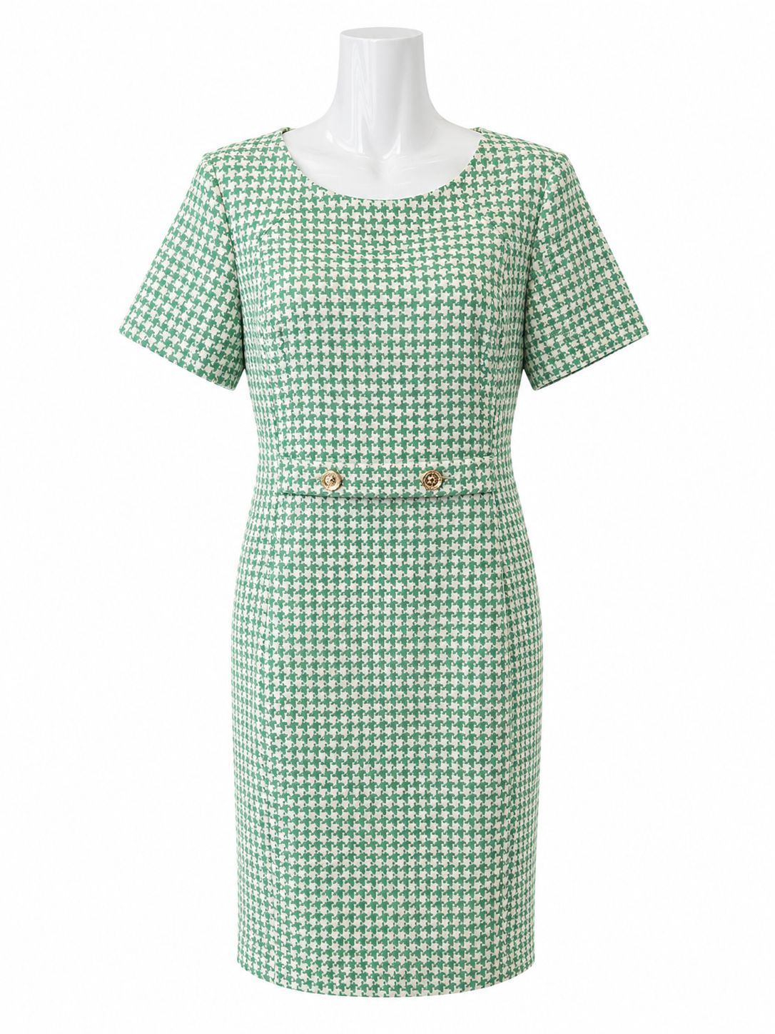Vestido de Tubo de Pata de Gallo Verde y Blanco