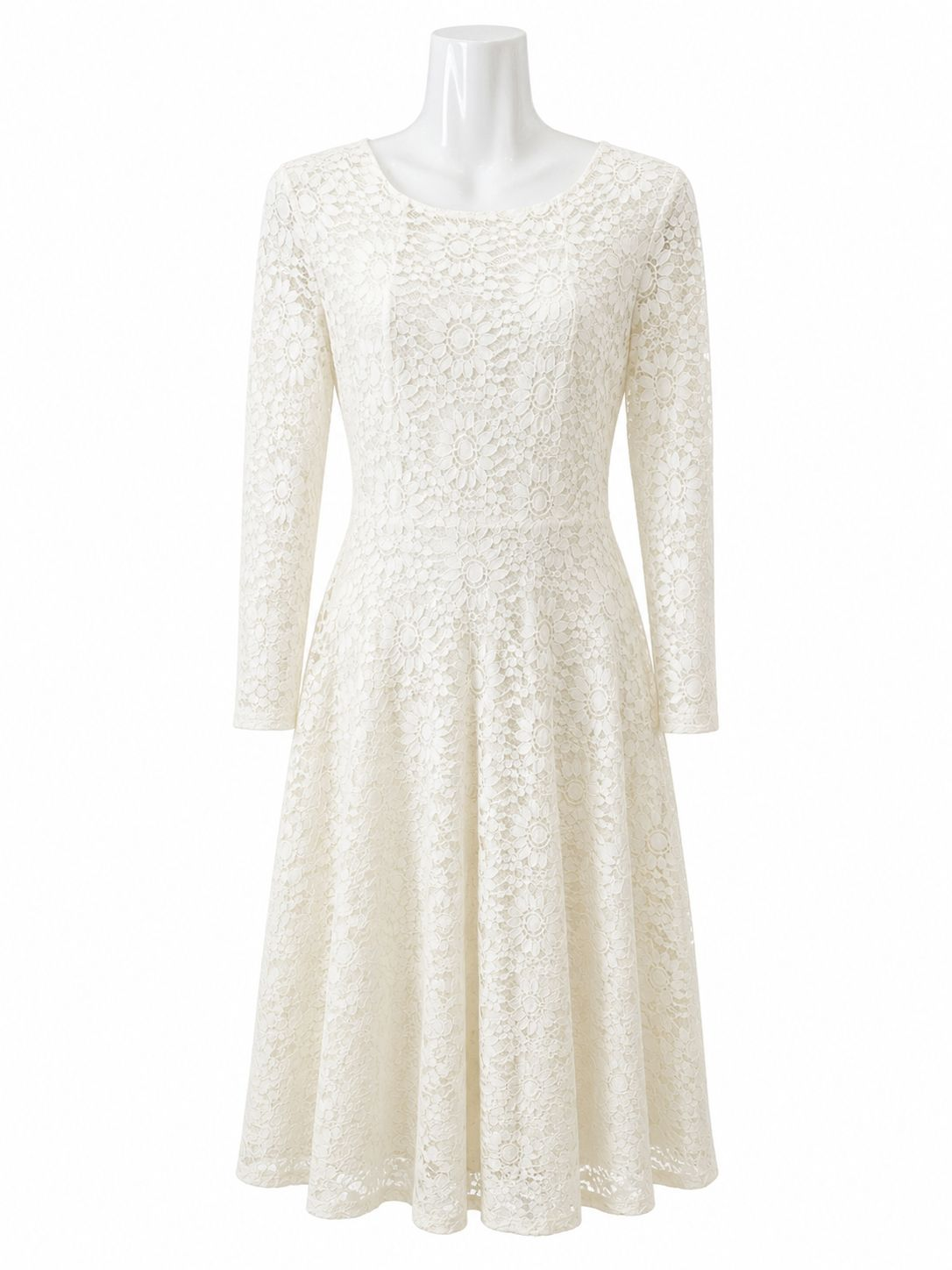 Vestido de Encaje Floral Blanco con Manga Larga