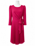 Vestido Midi Plisado Rosa con Lazada en la Cintura