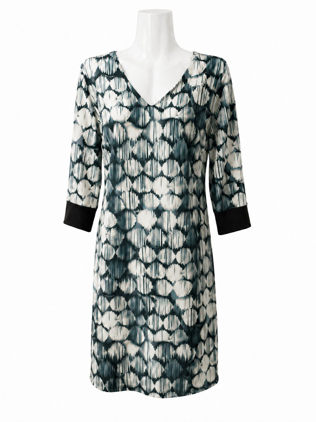 Vestido Midi Geométrico Azul y Negro